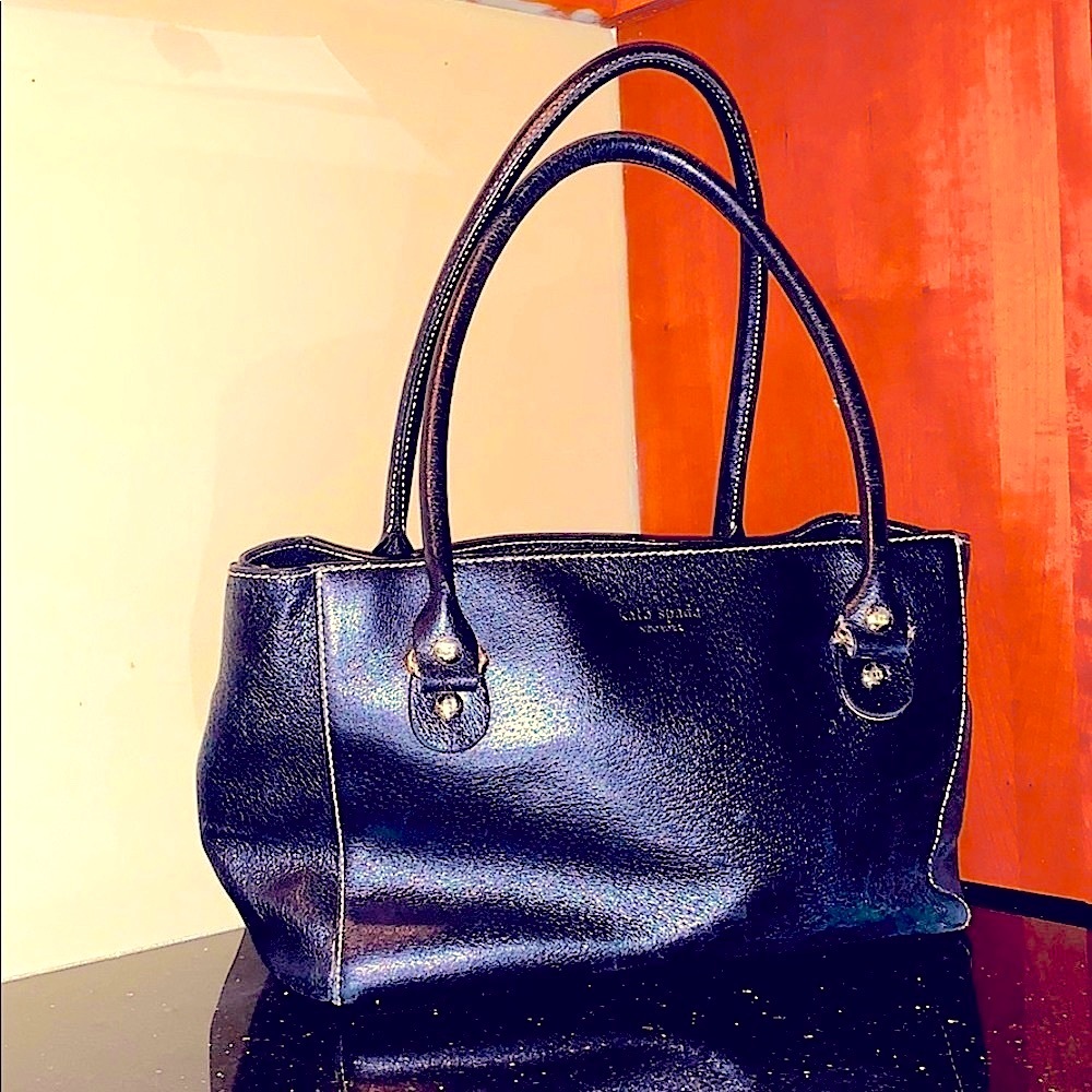 Kate Spade NY classic black leather shoulder purse handbag vintage polka dot  👜